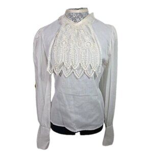 Vtg 70s Gunne Sax Gold Tag Prairie Jabot Collared Edwardian Victorian Blouse - M